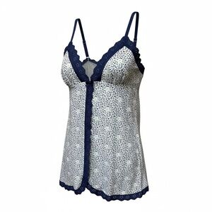 Y2K Victoria's Secret Babydoll Top Large Open Front Eyelet‎ Lace Blue Floral